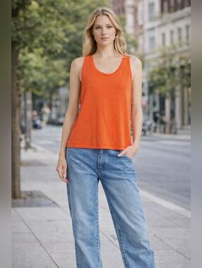 #130 - Madewell Women's Orange Linen Blend Tank Top ~ NWT ~ Size Medium